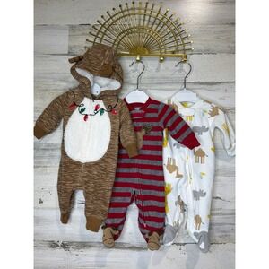 Carter's Fleece Sleepers Bundle Boys Newborn Multi Reindeer Safari Cozy